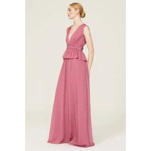 LDT Peplum Waist Plunge V-Neck Maxi Gown Pink Size 2